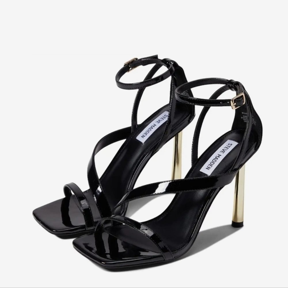 Steve Madden Banded Heeled Sandal Black Patent High Heels